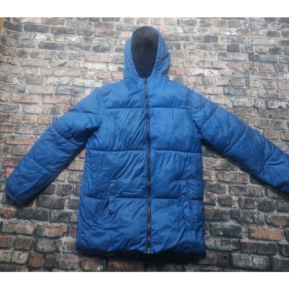 Old Navy Puffer Jacket Full Zip Boys XXL (18) Husky Hooded Blue